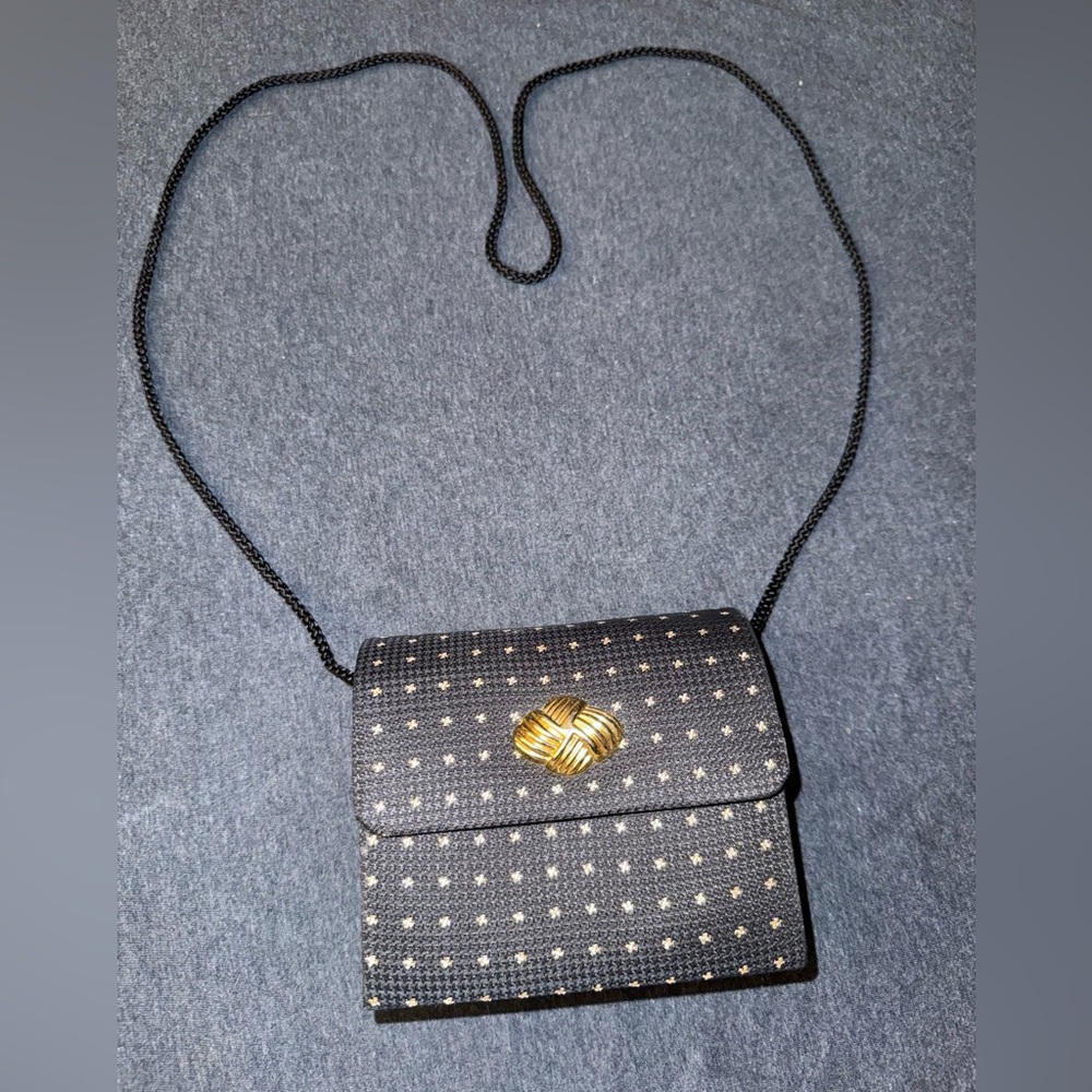 Whiting & Davis Black Crossbody Bag with Gold Twisted Accents design